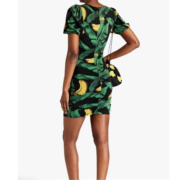 GANNI Ruched Floral Print Stretch Jersey Mini Dress Size 4 - Picture 2 of 15